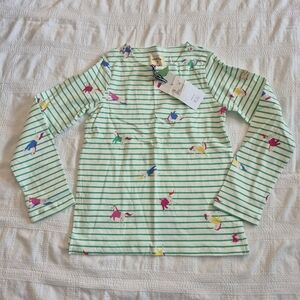 Joules girls 9 years long sleeve white with green stripe horse print shirt NWT
